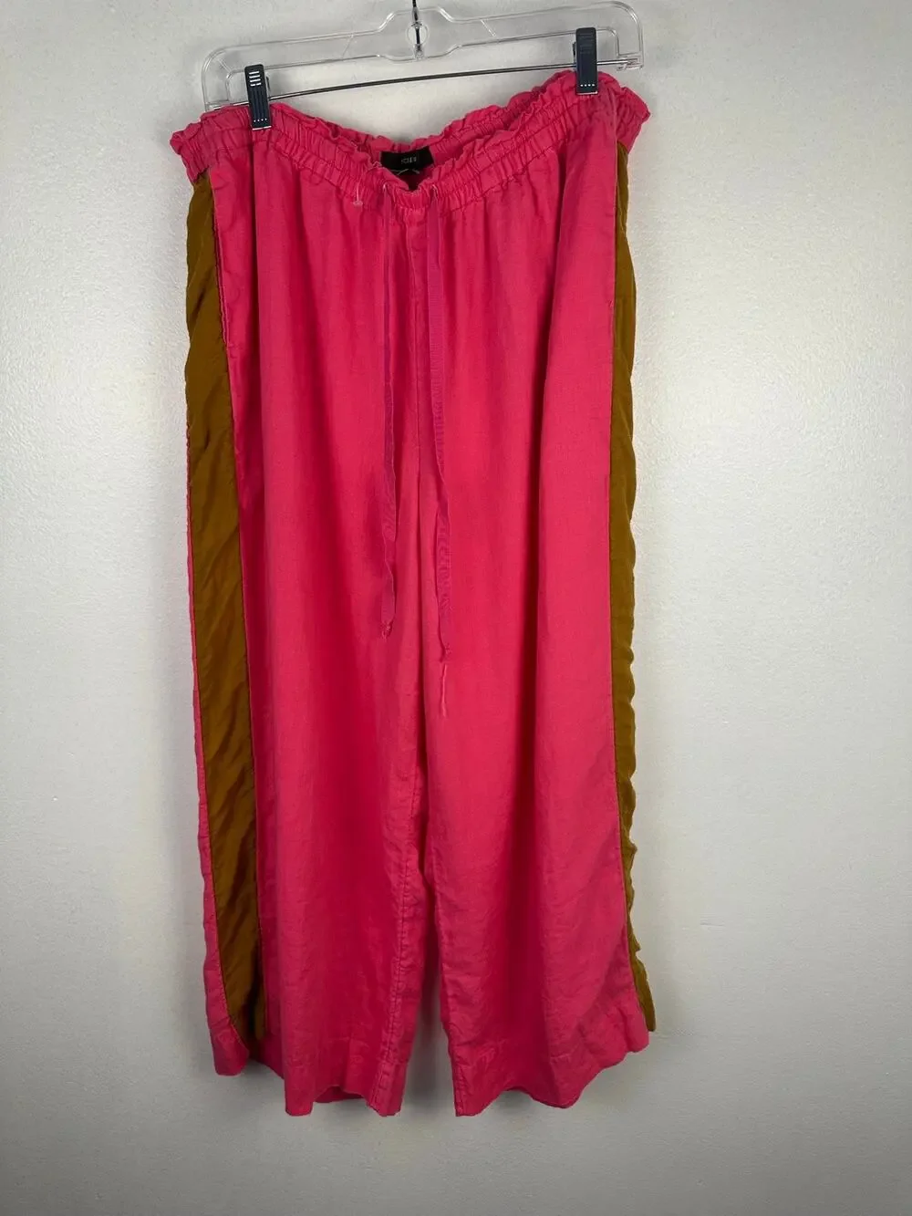 J.Crew hot pink, elastic-waist wide leg pants woven drawstring ribbon Large